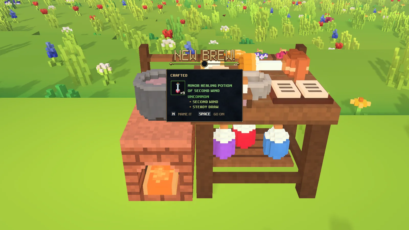 A new brew: a healing potion with two extra ingredients that reacted. Now it just needs a name.
